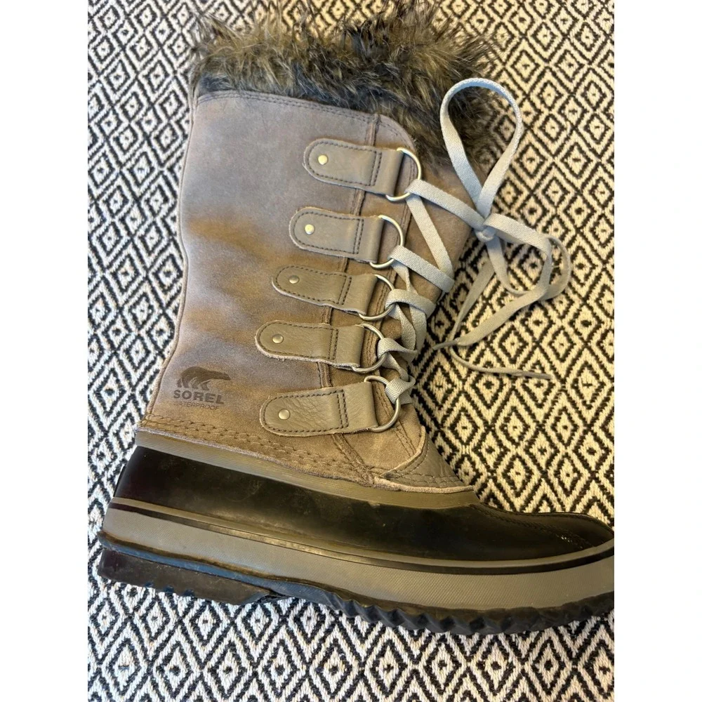 Sorel Joan of Arctic Waterproof Winter Boots Grey Faux Fur NL3481-052 Womens 8